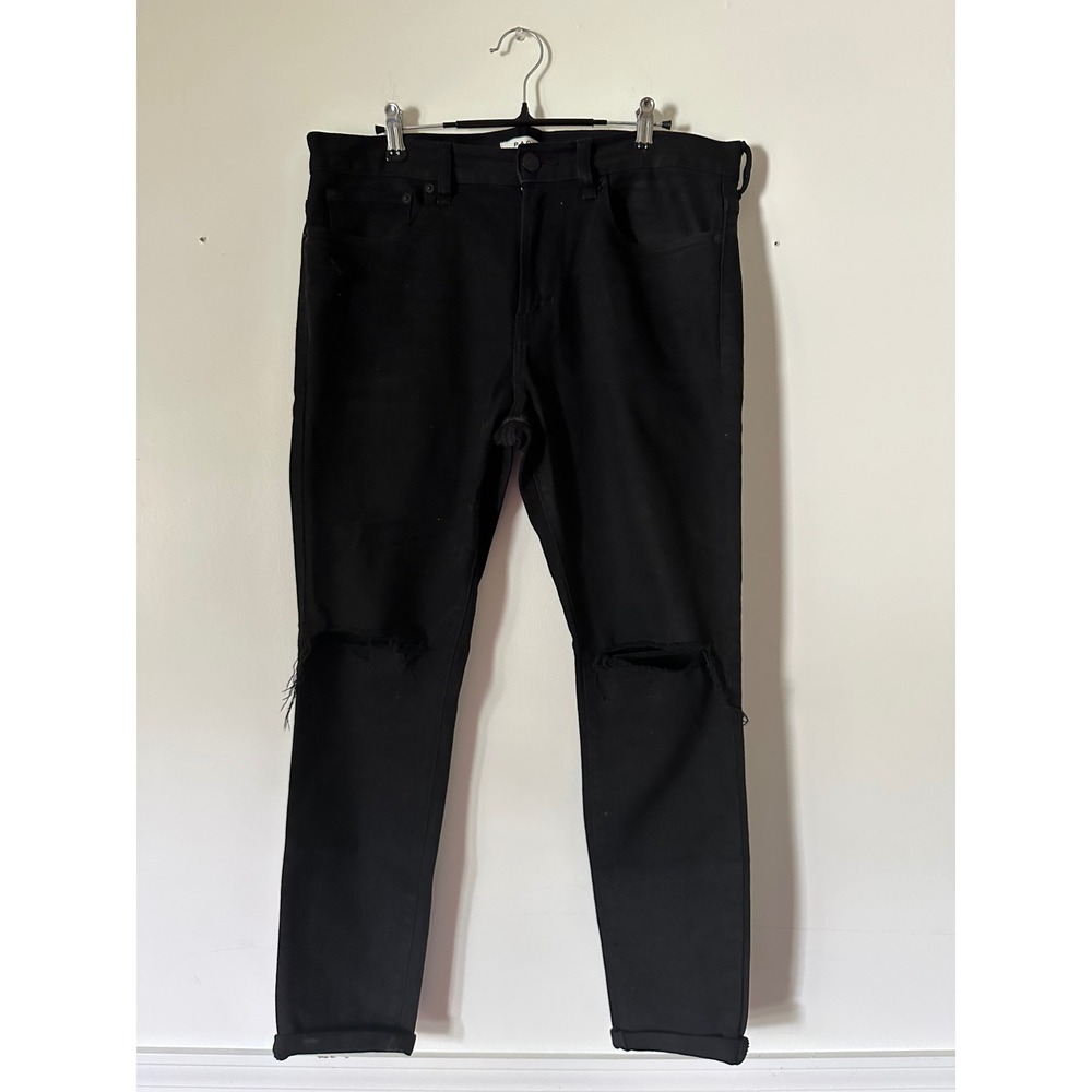 PacSun Stacked Skinny Jeans Mens 32x30 Black Distressed Knee‎ Slit Denim Pants